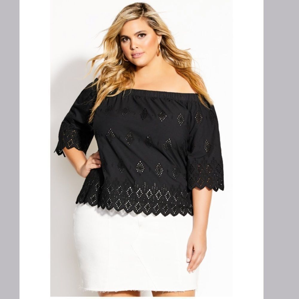 City Chic Black Off The Shoulder Peakaboo Top